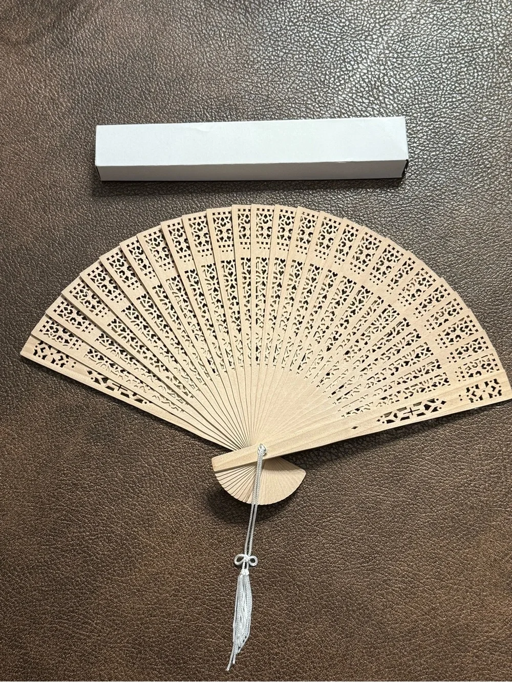 Set of 50 Sandalwood Fan w/ White Tassel - 8